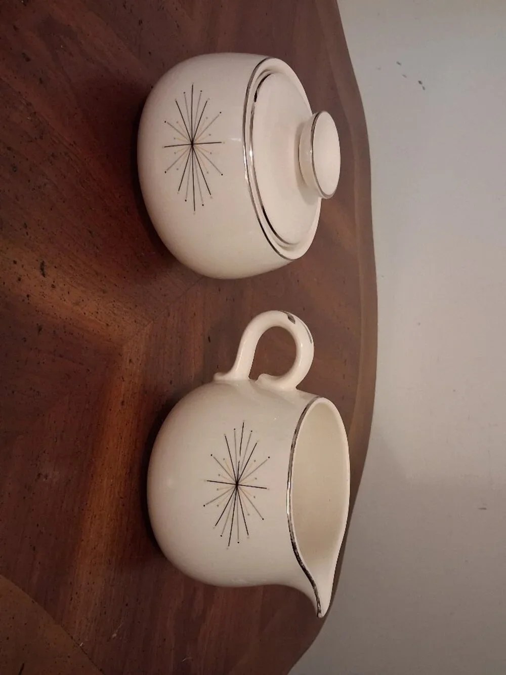 Vintage MCM Atomic Starburst Homer Laughlin Modern Star Sugar & Creamer Set EUC
